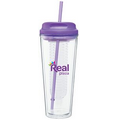 20 Oz. Clear Infuse Tumbler Cup W/Purple Lid & Straw